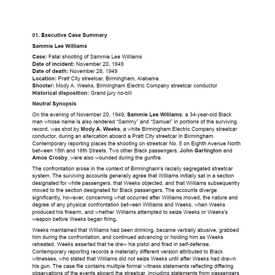 Sammie Lee Williams – Executive Case Summary