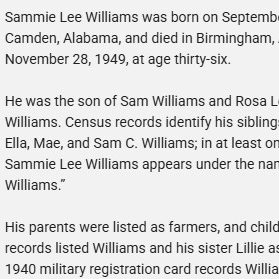 Sammie Lee Williams – Biographical Summary