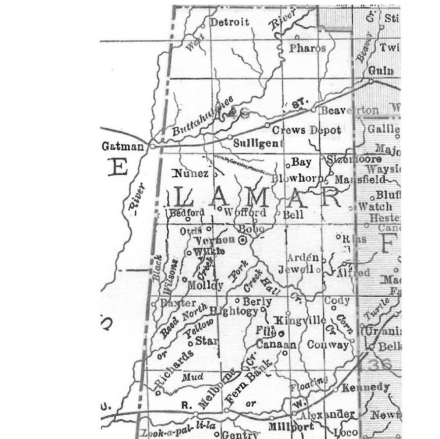 Sammie Lee Williams – Map of Lamar County, Alabama, Showing Pharos and Surrounding Communities